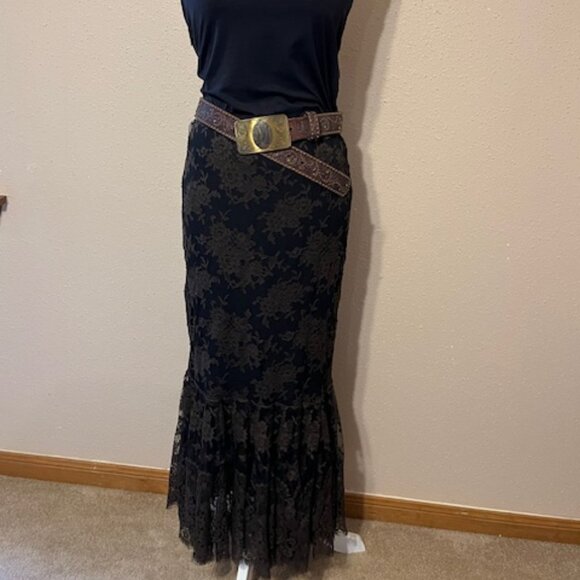 Sz 4 Ralph Lauren Black Label Floral Lace Black Mermaid Maxi Skirt Boho Western - Picture 5 of 17